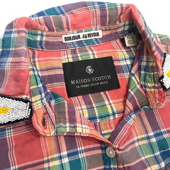 Maison Scotch Checkered Plaid Flannel Shirt with Beaded Applique ASO Clary Fray - Picture 5 of 14